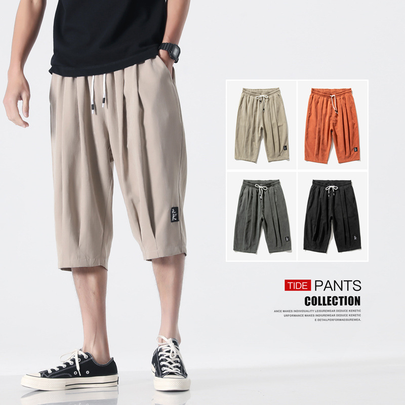 Large Size Half-length Pants Slightly Chubby Casual Pants Summer Tooling Shorts Men's Loose 7-length Outer Pants Mid-length Pants for Fatty Foot