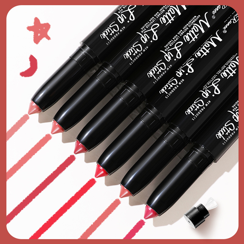 Cross-border lipstick pen Matte Velvet matte face women lipstick pen bean paste rose with pencil sharpener automatic lip liner