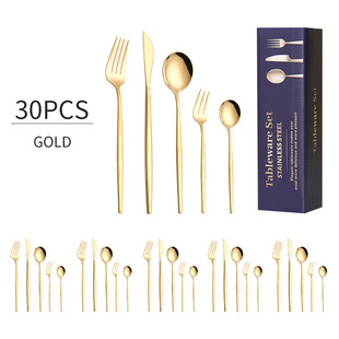 Cross-border supply stainless steel tableware 30-piece set knife and fork Portugal suit Golden creative Western steak knife, fork and spoon