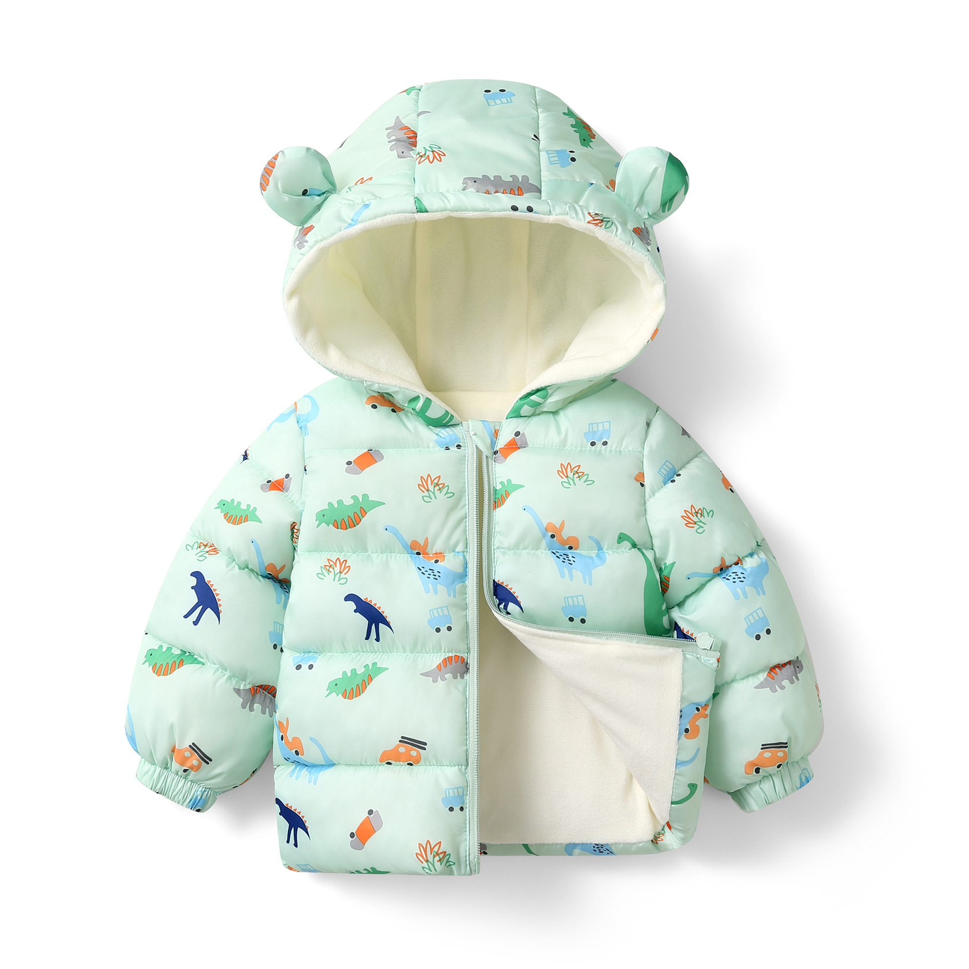 Children's fleece-lined thickened cotton-padded hooded baby coat boys' Western style children's clothing baby hat winter