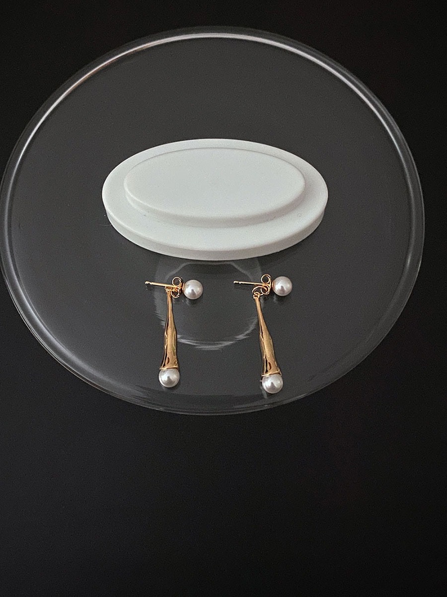 按周末韓國飾品925純銀重工工藝 韓國ins風 垂墜感珍珠耳釘耳環女