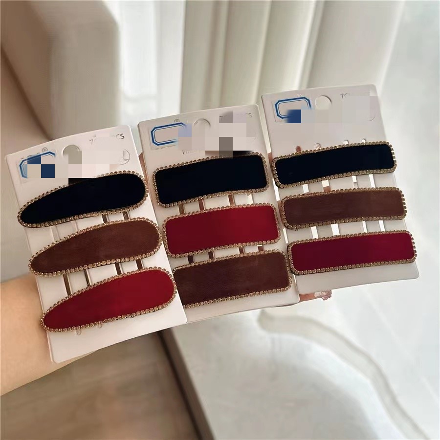 2023 autumn and winter simple retro fabric diamond-embedded geometric hairpin girl seamless side clip bangs clip BB clip hair accessories