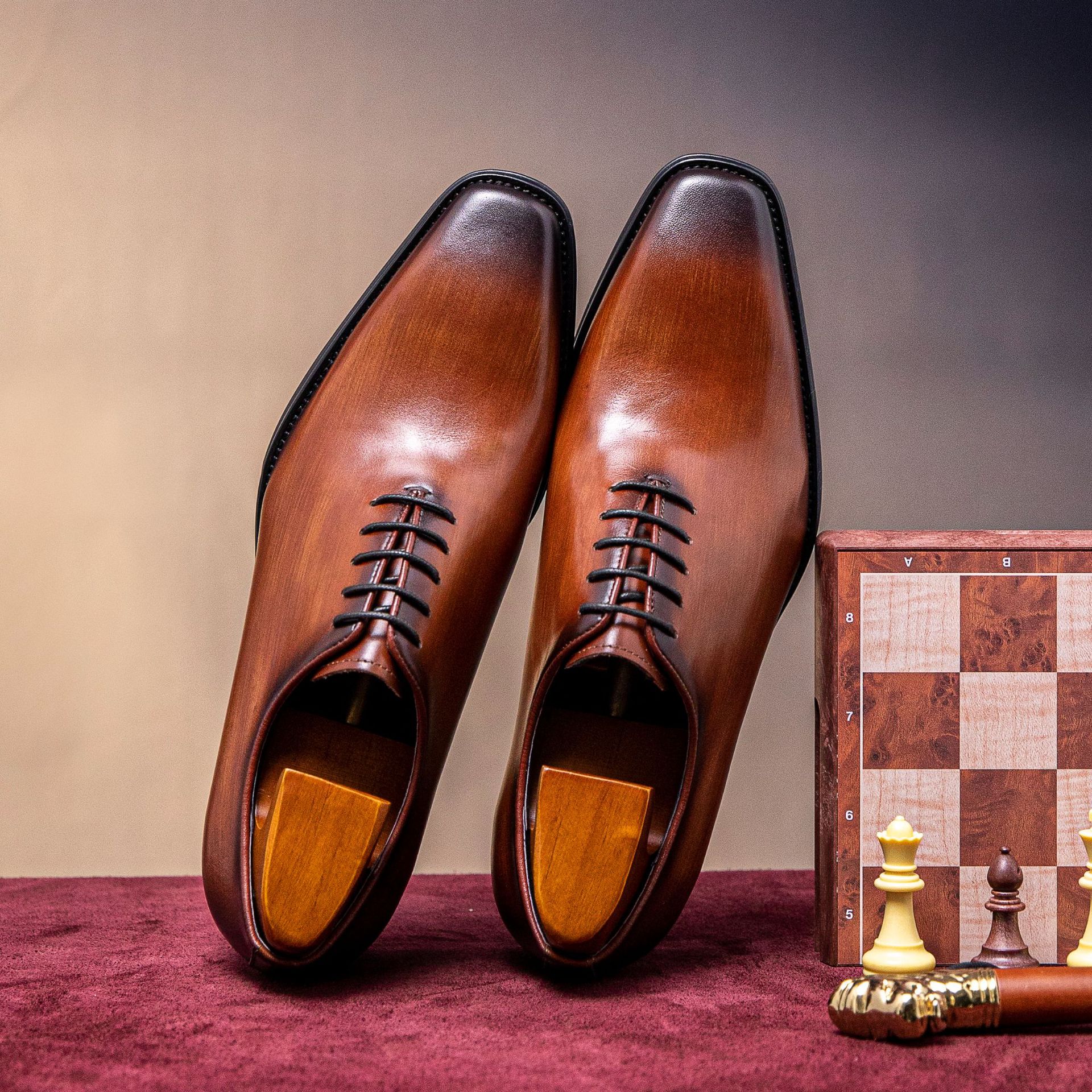 [48 hours delivery] leather shoes men's Brock business dress wholesale casual leather handmade small square head