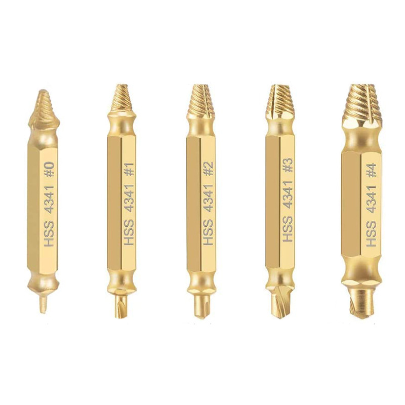 4-piece set of broken head screw extraction device Set 6pc high-speed steel 4341 sprinkling double-head extraction device broken wire sliding tooth damage