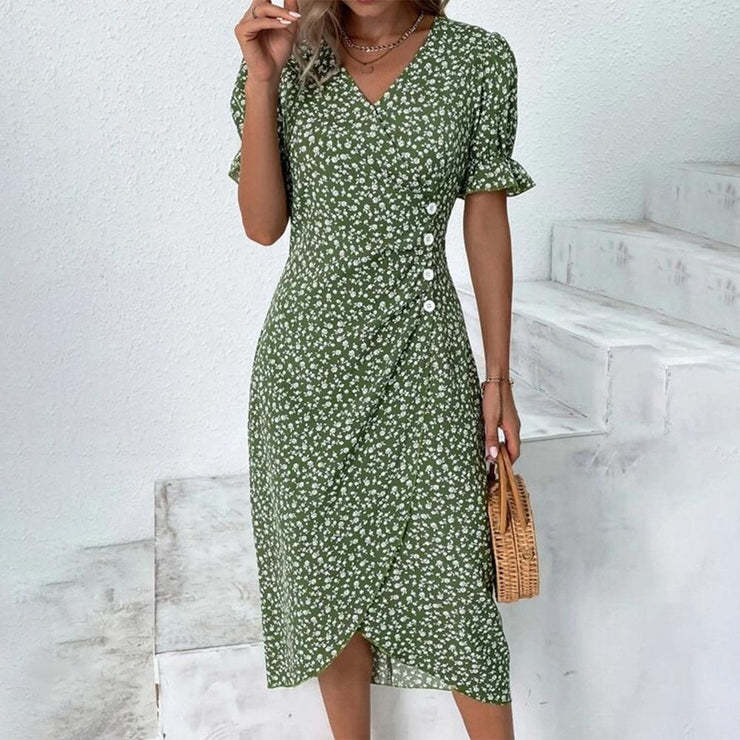 2024 summer new independent station hot-selling geometric collage bubble sleeve irregular hem dress women's clothing