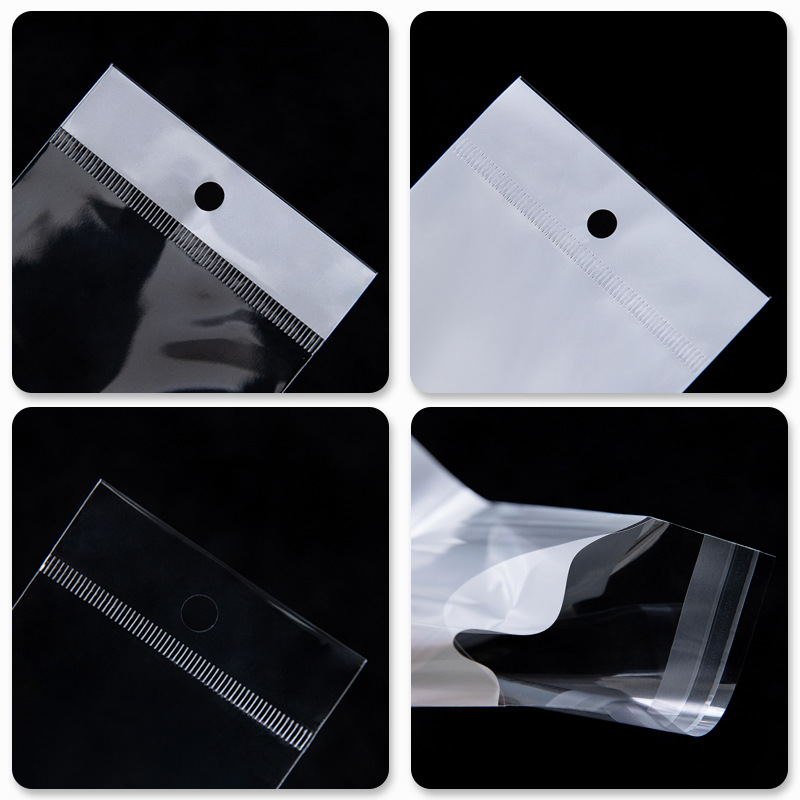 white pearlescent film self-adhesive bag transparent card opp packaging self-adhesive bag custom plastic film hanging hole bag