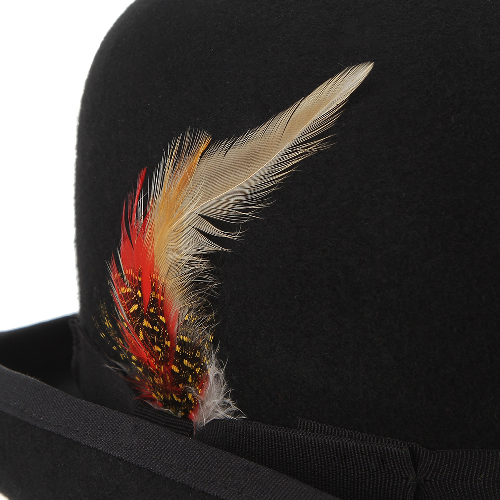 Amazon European and American Men's Hat British Feather Decoration Dome Hat Wool Top Hat Jazz Hat Gentleman Top Hat