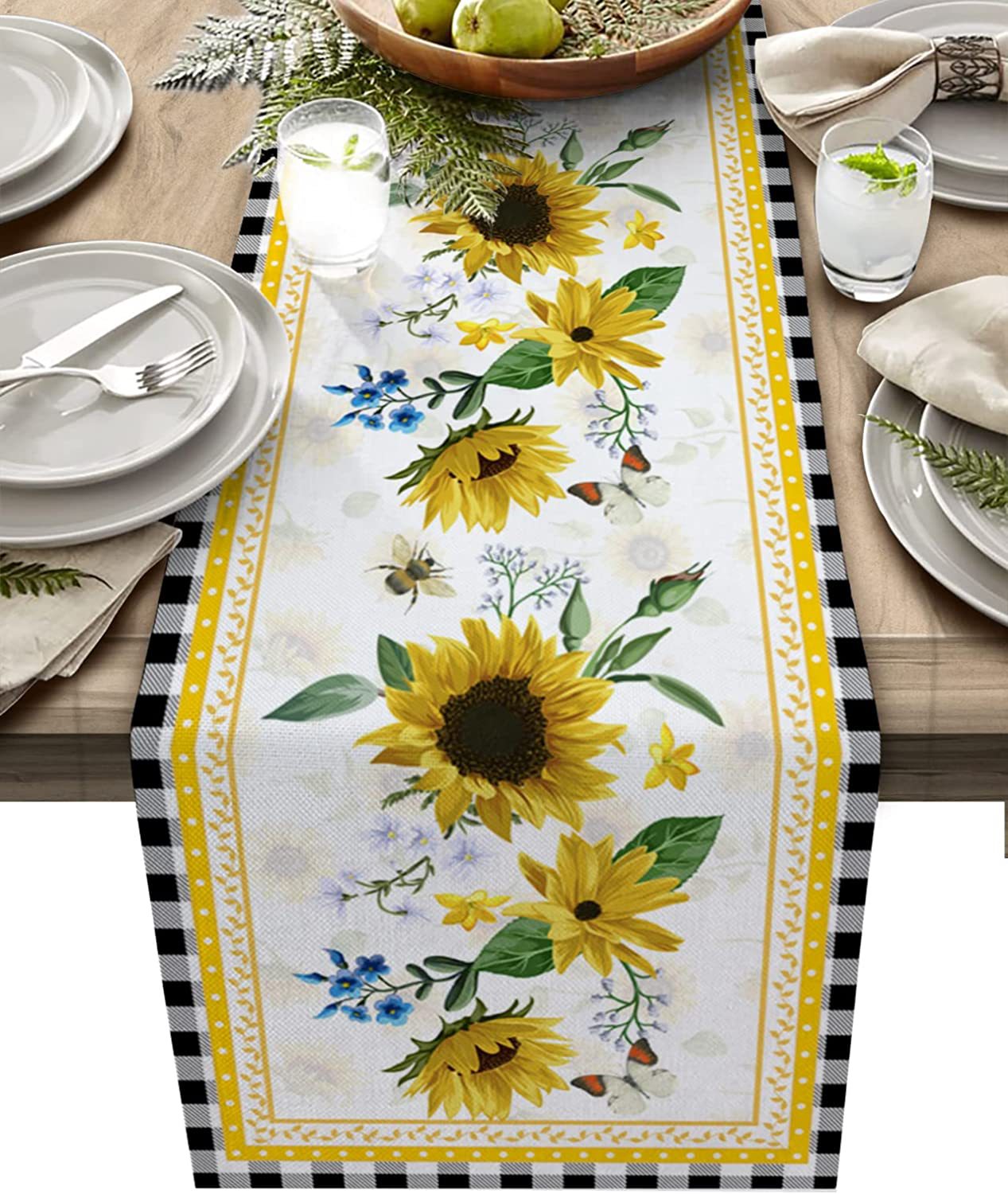 Linen Table Runner Pastoral Flower Lemon Summer Home Dining Table Outdoor Decoration Printed Tablecloth Table Runner