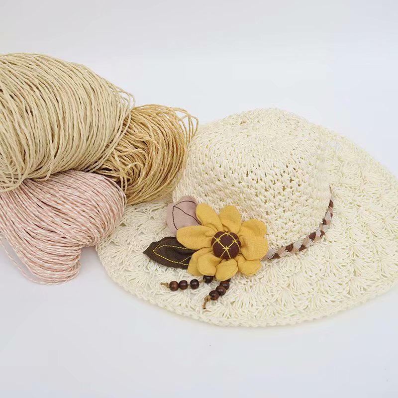 Lafite paper straw hat hand woven wool summer sun hat light body Ice Silk crochet summer cool hat thick diy wholesale