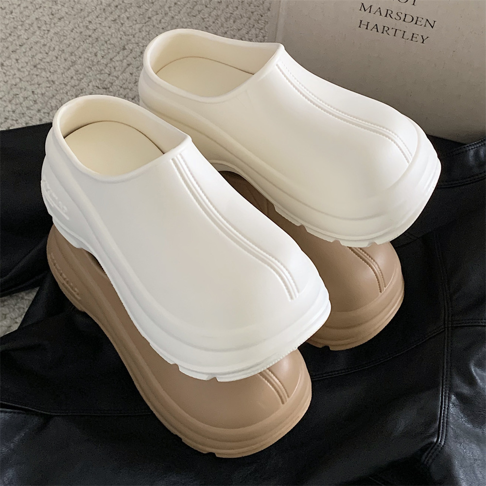 New Solid Color Simple Korean Style Fashionable Summer Girl Eva Feeling Outdoor Thick Bottom Casual Comfortable Baotou Slippers