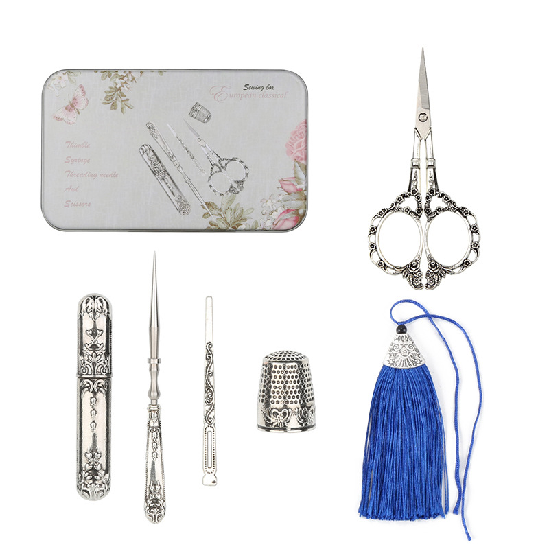 European-style retro five-piece pointed scissors combination scissors suit carved classical scissors wedding dowry sewing box