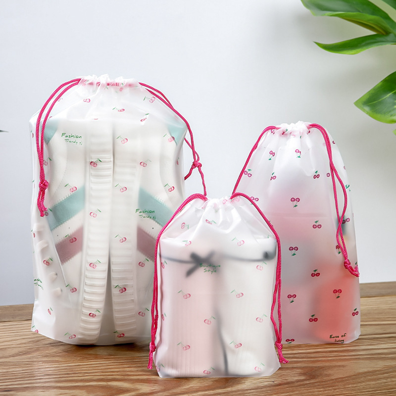 Plastic packaging bag clothing shoes frosted drawstring pocket film pe transparent cartoon clothes travel storage bag