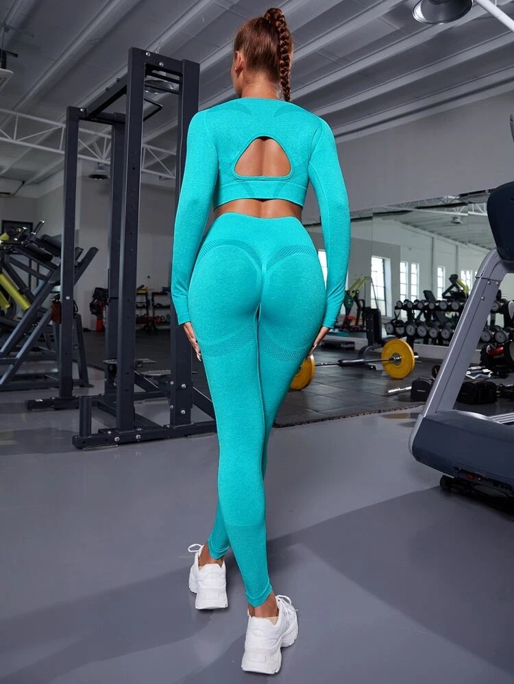 10 Color Cross-border Seamless Yoga Suit Beautiful Back Long Sleeve Peach Hip Pants Sports suit Fitness Suit Yoga Sets