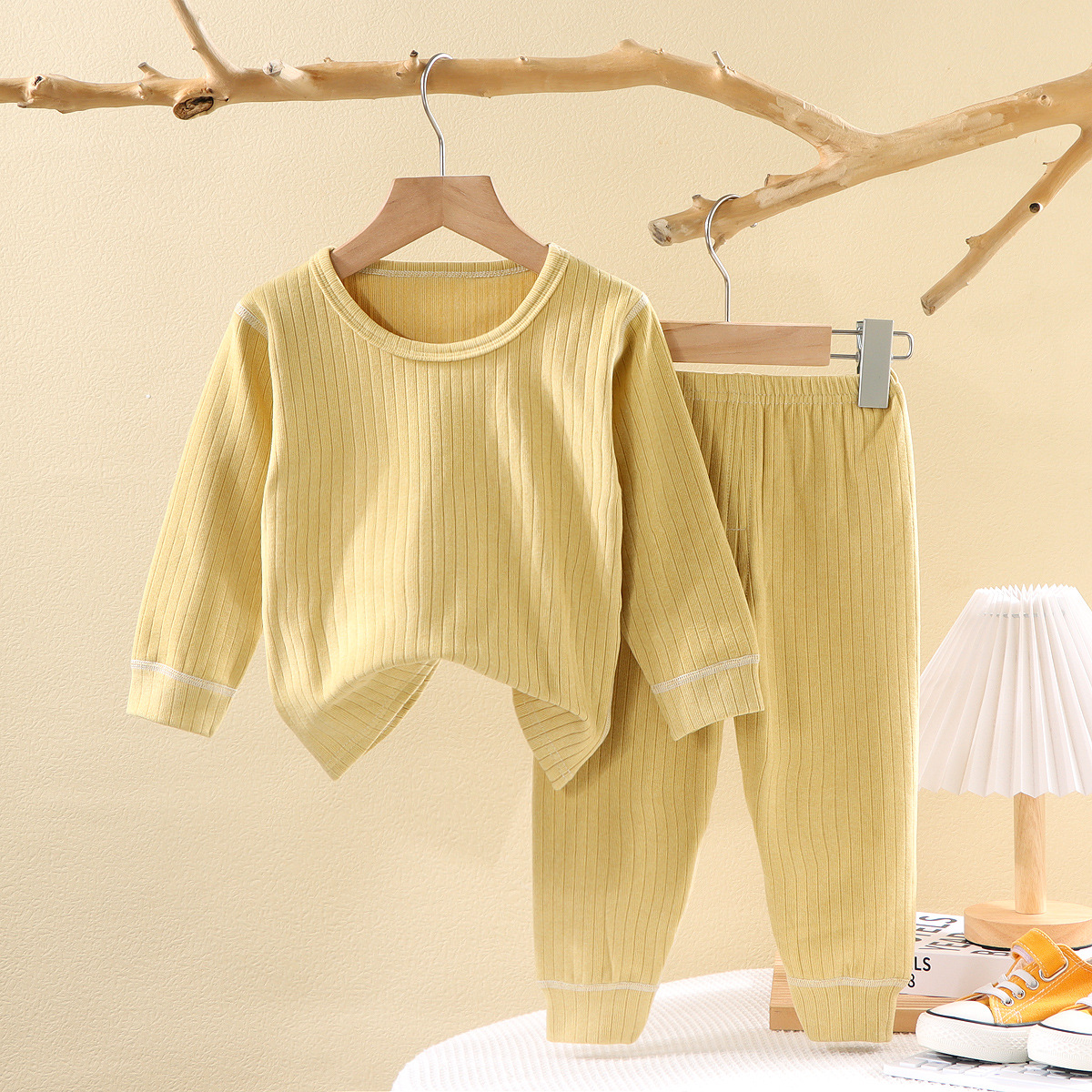 Children's Boneless Base Shirt Spring and Autumn Mid-Large Children's Autumn Clothes Autumn Trousers Baby's Simple Home Clothes Boys and Girls Round Neck Pajamas