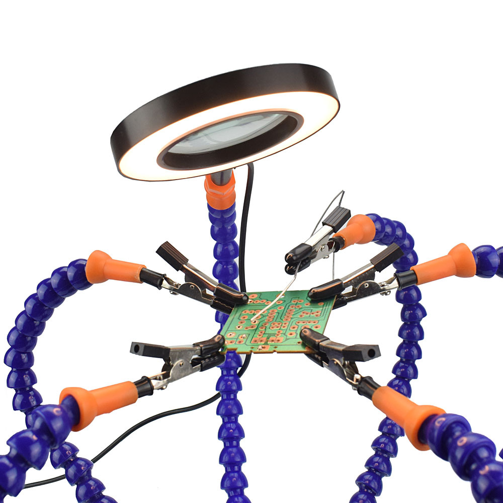 Universal flexible arm PCB electronic circuit board welding maintenance auxiliary fixing fixture good helper with magnifying glass lamp