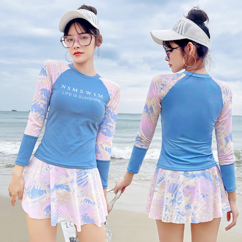 2022 new ladies swimsuit two-piece set conservative belly slim small chest gathered swimwear cross-border hot wholesale