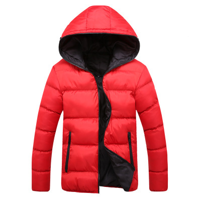 Foreign Trade New Winter Men's Color-matching Cotton-padded Jacket Cotton-padded Jacket Men's Casual Slim-fit Short Hooded Cotton-padded Jacket