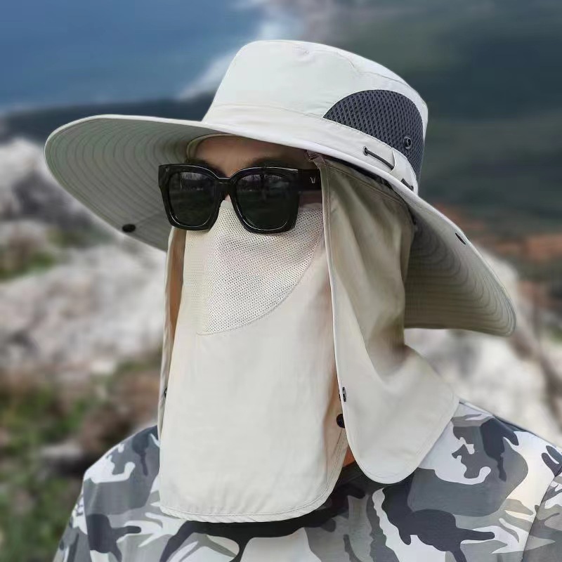 Fisherman hat men's summer UV protection outdoor travel sun hat fishing face cover sun hat big brim sun hat