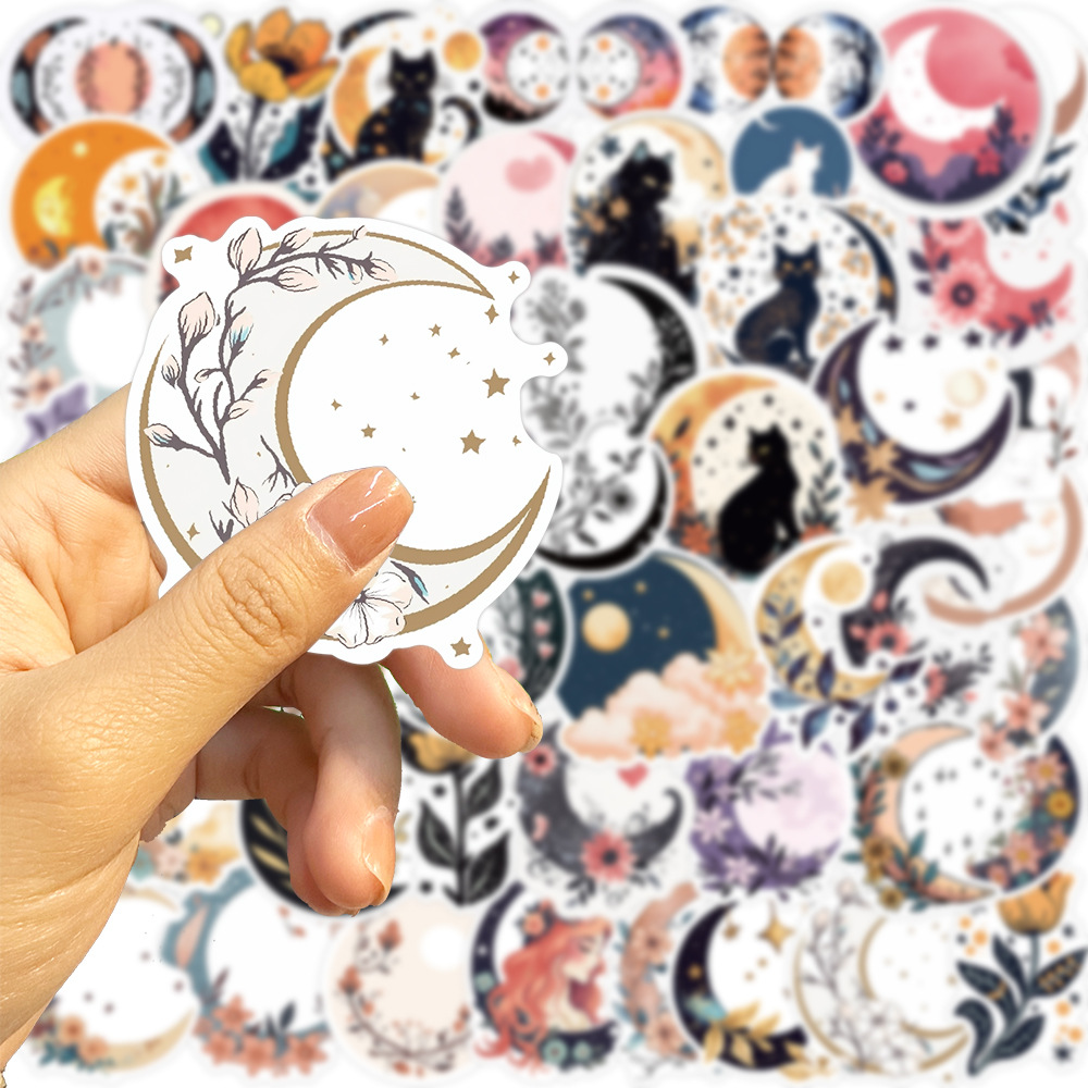 50 original moon flower cat graffiti stickers decorative guitar notebook luggage DIY waterproof cross-border