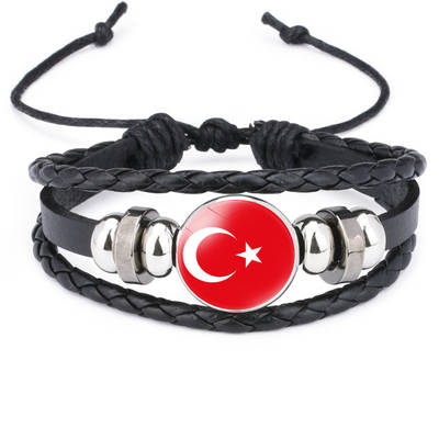 Asian national flag cowhide bracelet black hand-woven bracelet Turkey Japan Korea Qatar