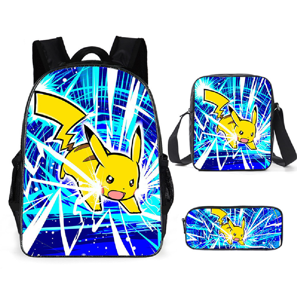 Cross-border New pokemon Baokemeng Schoolbag Pikachu Backpack Cartoon Anime Backpack Three-piece Set