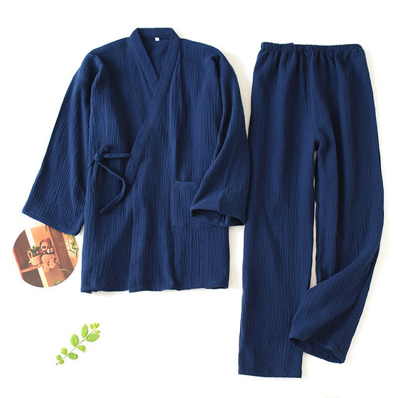 Couple's Japanese-style Kimono Pajamas Spring and Summer Thin Cotton Crepe Men's Bathrobe Lace-up Home Suit Sweaty Clothes