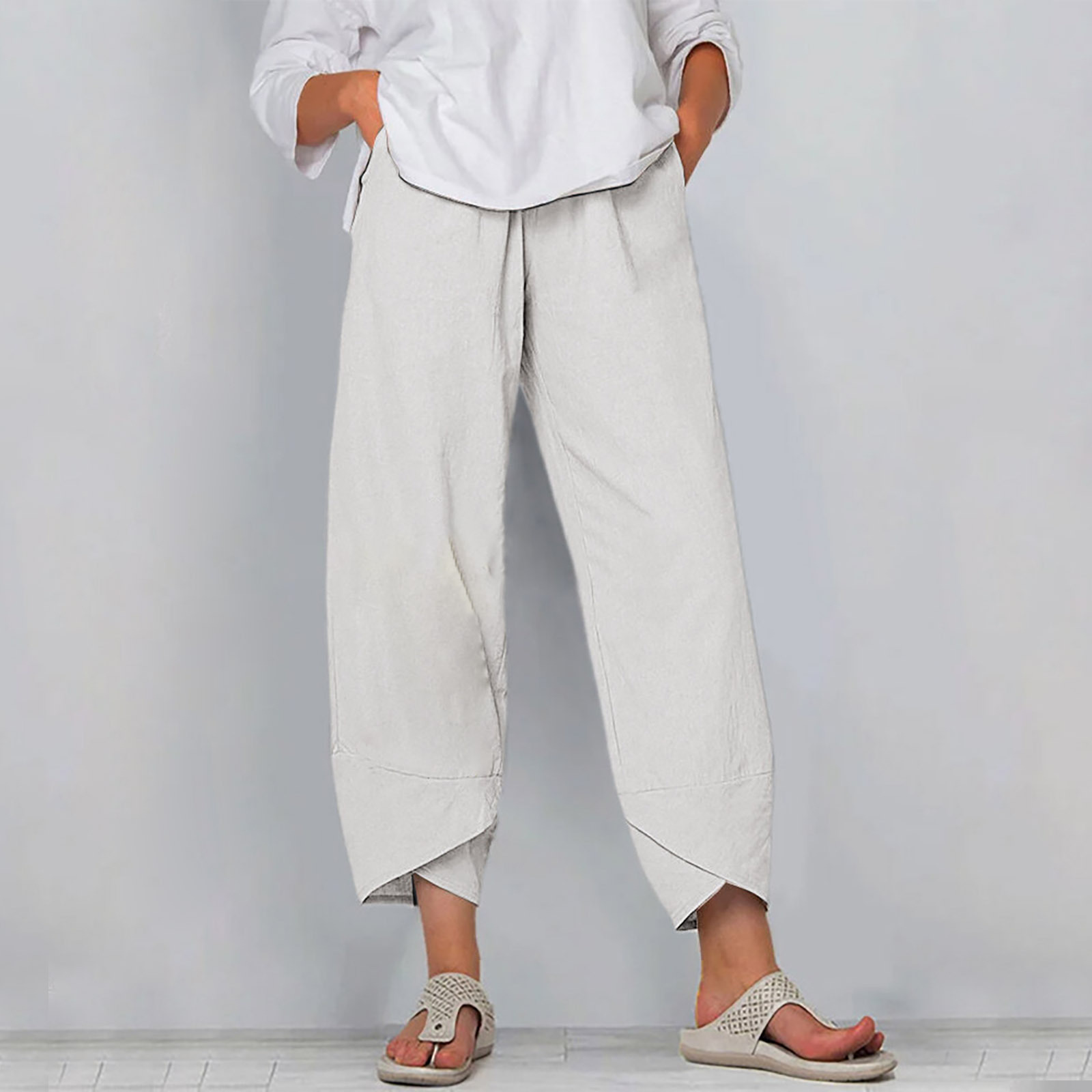 2022 AliExpress Amazon hot sale Women's solid color cotton linen high waist casual pants