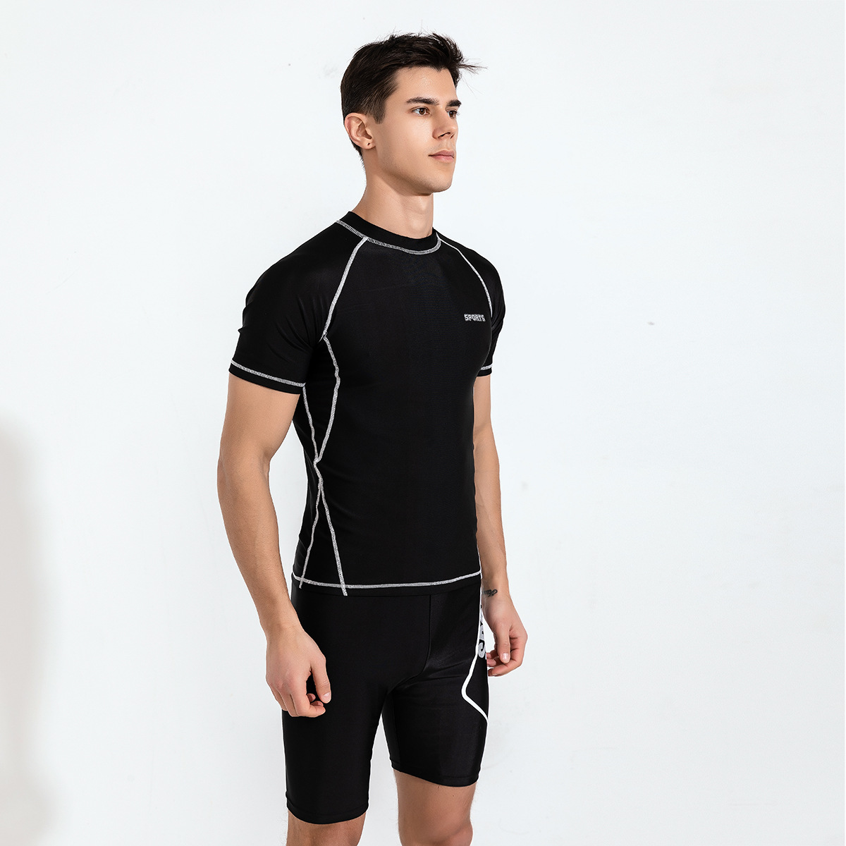 Wholesale Swimwear Men's Split Two-piece Set Men's Sunscreen Short-sleeved Surfing Scuba Suit Large Size Beach Swimming Trunks for Men