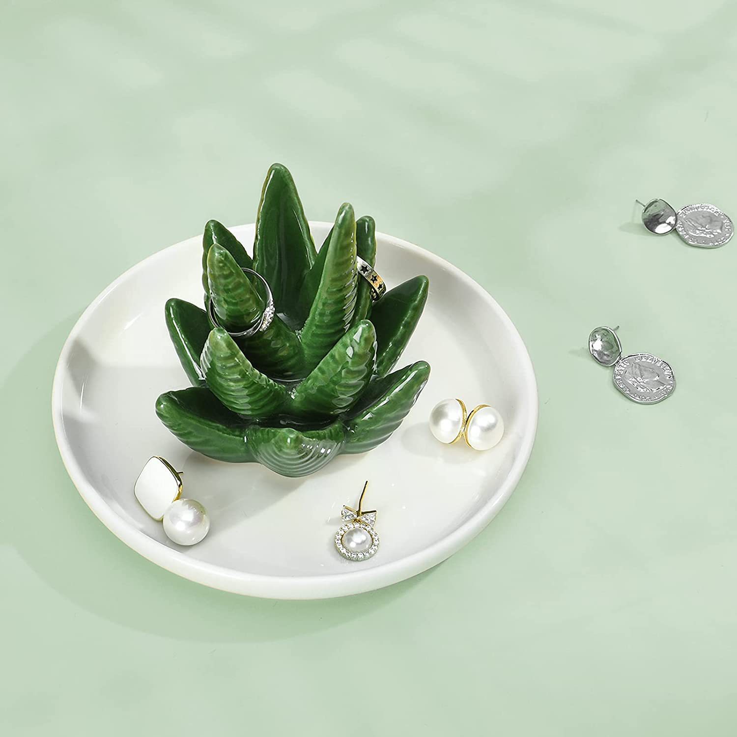 Nordic Style Cross-border Ceramic Aloe Ring Rack Jewelry Creative Dressing Table Jewelry Dish Display Rack Storage Tray
