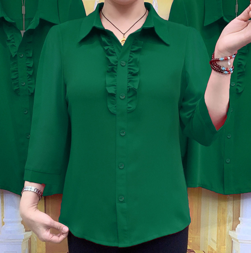 Large Size Women's Clothing for Middle-aged and Elderly Mothers Spring and Autumn New Loose Fungus Lace Seven-sleeve Shirt Women's Top Clothing