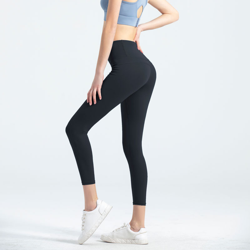Juyitang nude yoga clothes women's summer sportswear fitness pants high waist peach European and American nylon tight yoga pants