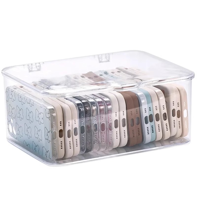 Mobile phone case storage box with cover, dust-proof desktop drawer, storage of sundries, dormitory artifact, transparent storage box