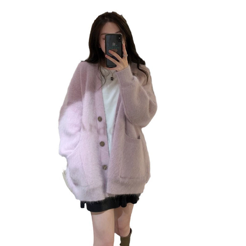 Korean Style Autumn and Winter New Fashionable Versatile Soft Waxy Loose Coat Lazy Style Gentle Knitted Cardigan Sweater Women's Outer Wear
