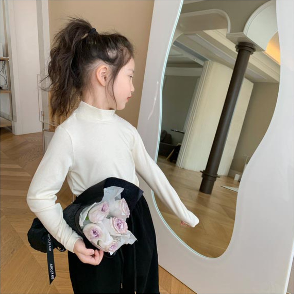 Girls' Korean Style Fashionable Slim-fit Base Shirt Spring and Autumn New Arrival Half-turtleneck Autumn Clothes Solid Color High-elastic Long-sleeved Top
