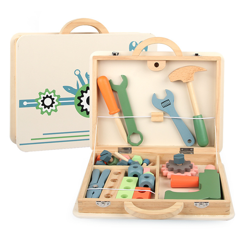 Amazon children's simulation repair tool table toy boy puzzle screw nut disassembly wooden tool box