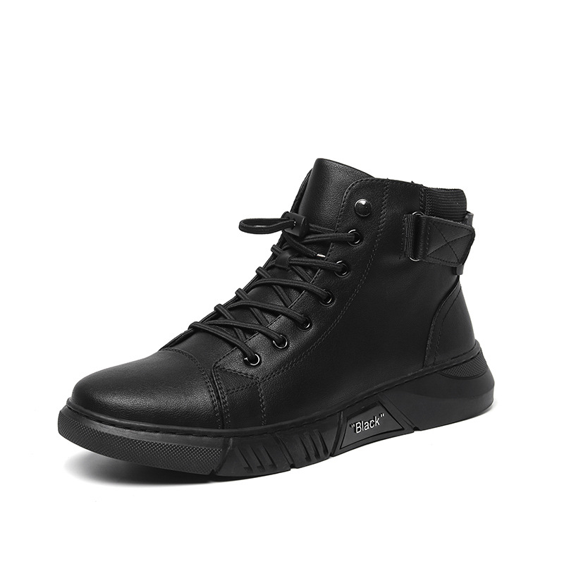 Genuine leather black men's boots 2022 Spring New High men's shoes Martins men's plus velvet boots tide a generation of hair
