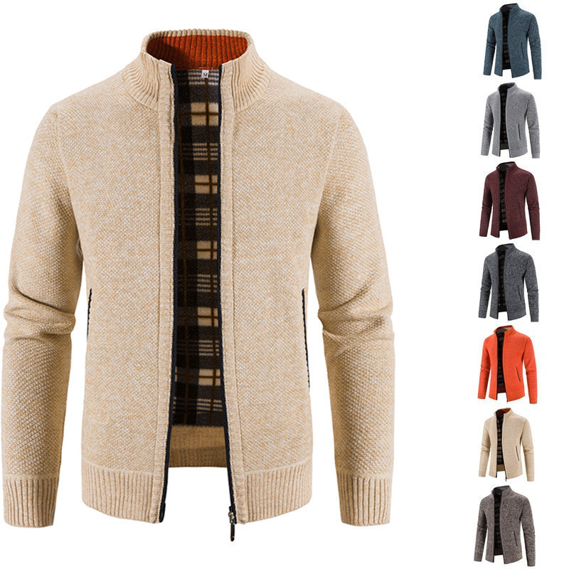 Foreign trade Men's autumn and winter cardigan zipper sweater velvet stand collar jacket men's loose sweater coat top men