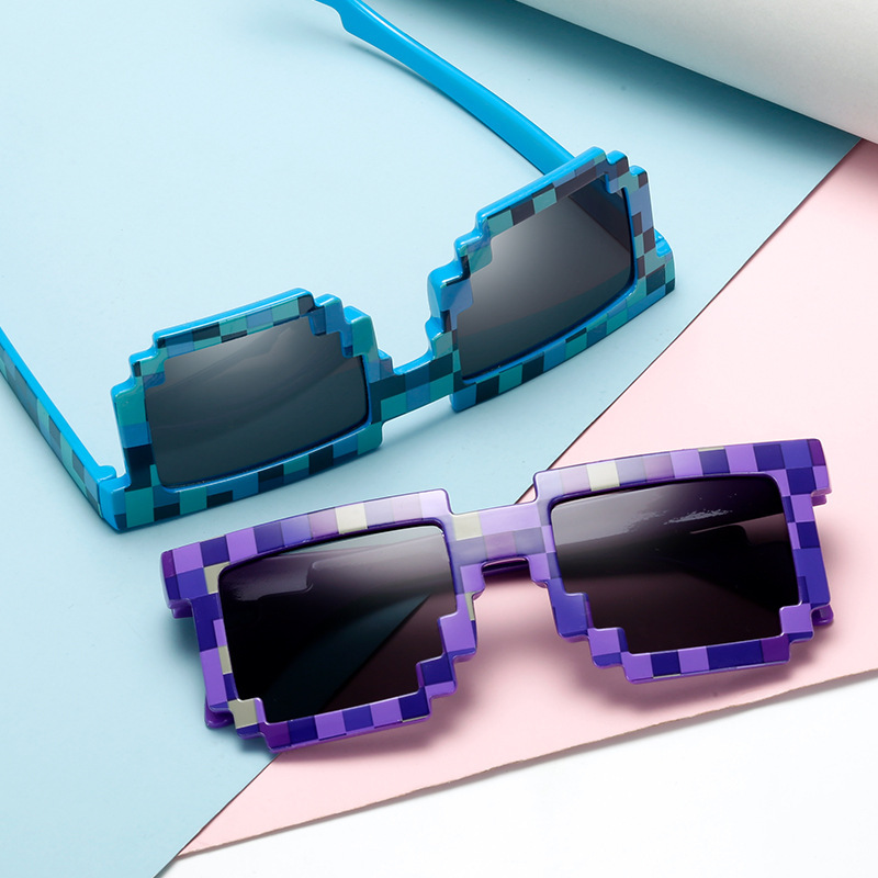 New Chinese character mosaic sunglasses animation Christmas sunglasses secondary element personality pixel funny glasses wholesale