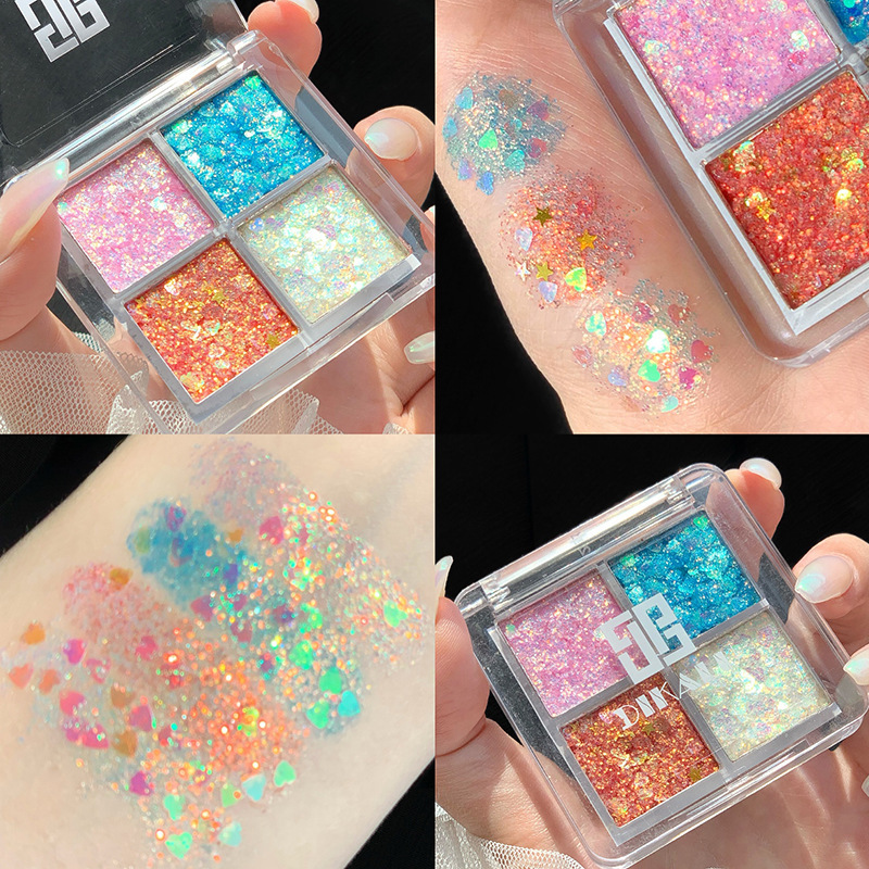 [in stock on the same day] DIKALU four-color sequin eye shadow shiny glitter pearly eye shadow plate stage makeup