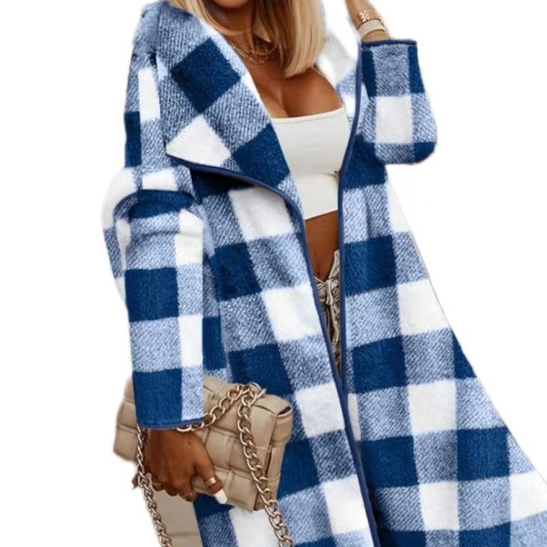 Autumn and winter 2023 new women's clothing European and American foreign trade Amazon cross-border fashion plaid wool coat long coat