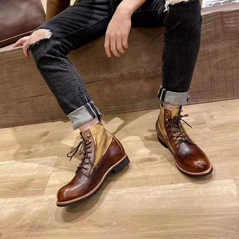 Winter warm fleece-lined ameikaji Martin boots vintage work boots men's British motorcycle shoes umbrella boots 6079