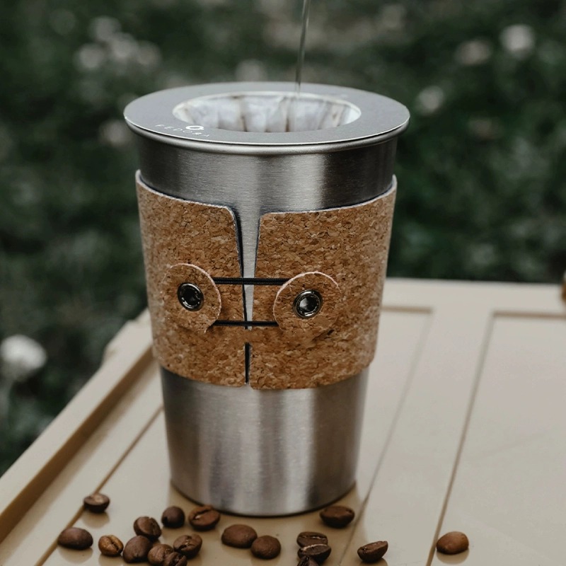 Eco-friendly cork hand-ground coffee maker business hand-in-hand gift hand-made coffee suit outdoor portable coffee appliance