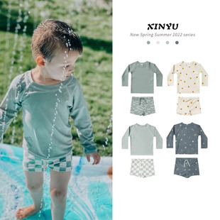 Children's Long-sleeved Sunscreen Split Swimsuit Boys Baby Instagram Style Seaside Swimsuit Baby Cute Quick-drying Swimsuit