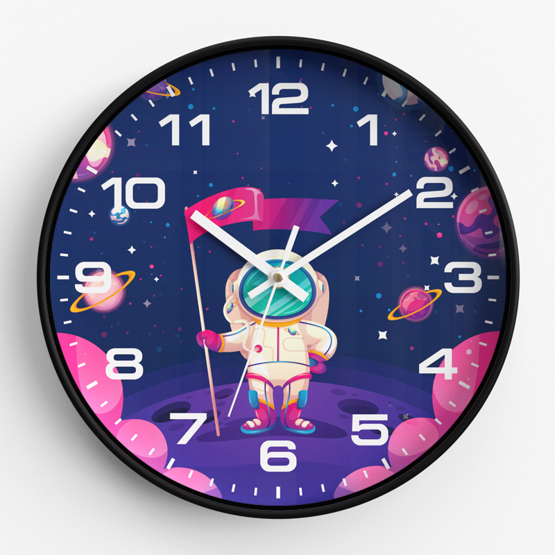 Children's Room Wall Clock Clock Cartoon Astronaut Silent Clock Bedroom Quartz Clock Home Wall Clock 30CM clock