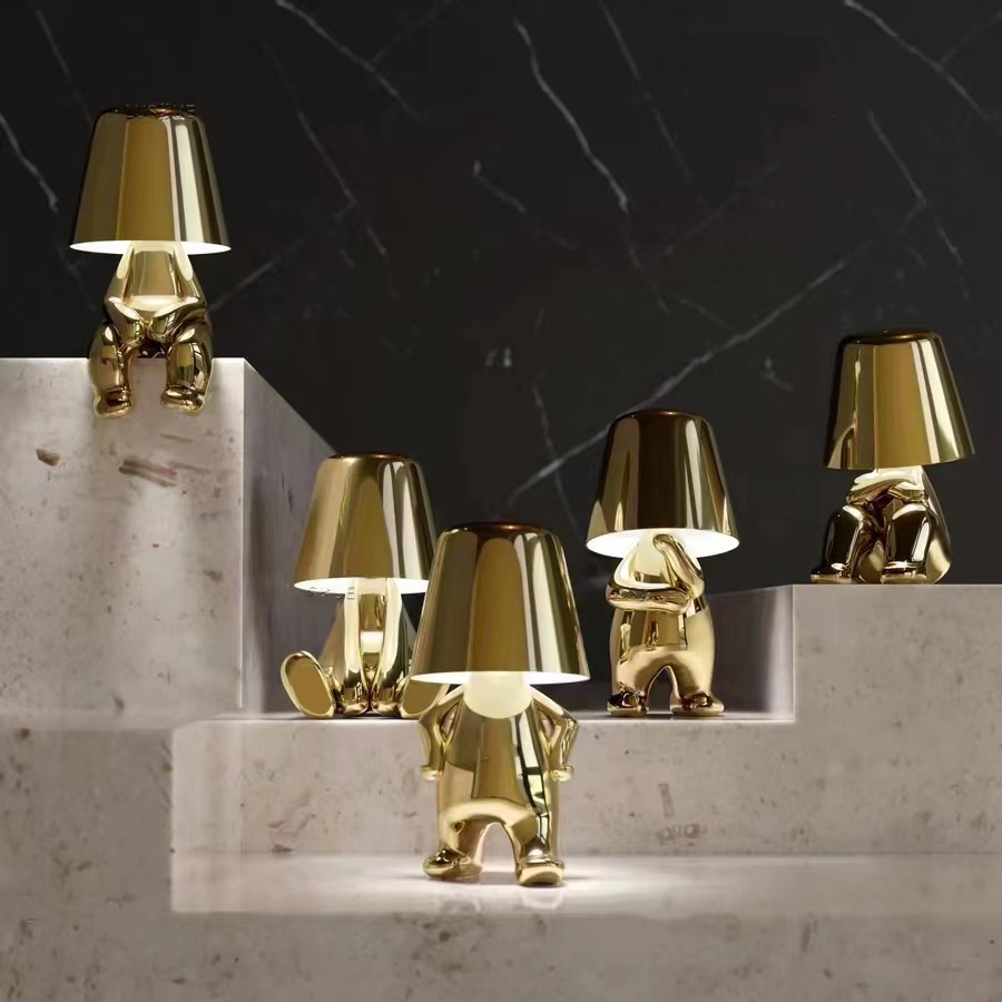 Cross-border for Thinkers Little Golden Man Table Lamp Bedroom Nightlight USB Charging Decorative Table Lamp Touch Atmosphere