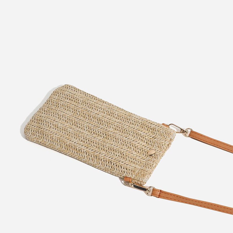 Mobile Phone Bag Summer 2023 New Beach Bag Women's All-match One-shoulder Crossbody Bag Woven Vertical Straw Coin Purse for Women