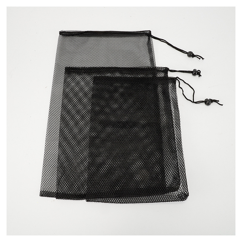 Black and white mesh storage bag polyester mesh bag polyester bundle bag drawstring mesh bag packaging storage bag can add logo