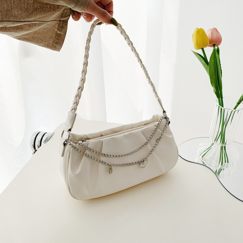 Niche Design Bag Women's Pleated Cloud Square Handbag Simple All-match Small Fresh Style Zipper Chain Underarm Bag_voghion.com