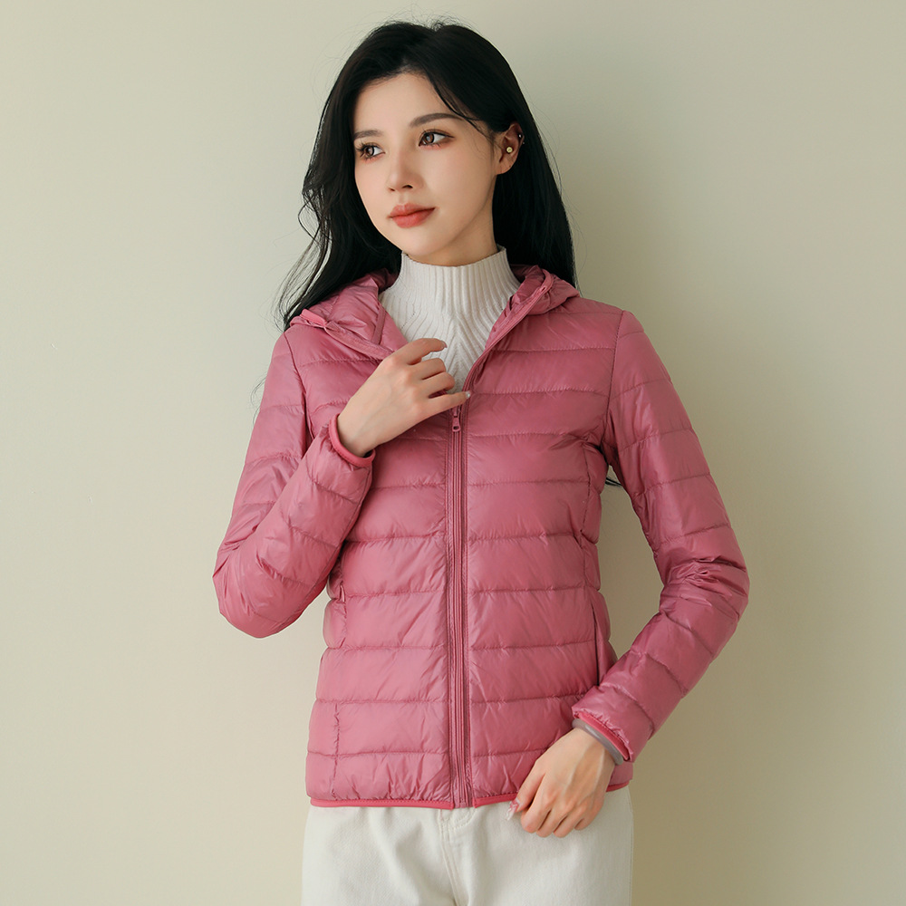 Pinghu down jacket women's new short thin slim Korean style white duck down solid color simple fashion coat wholesale