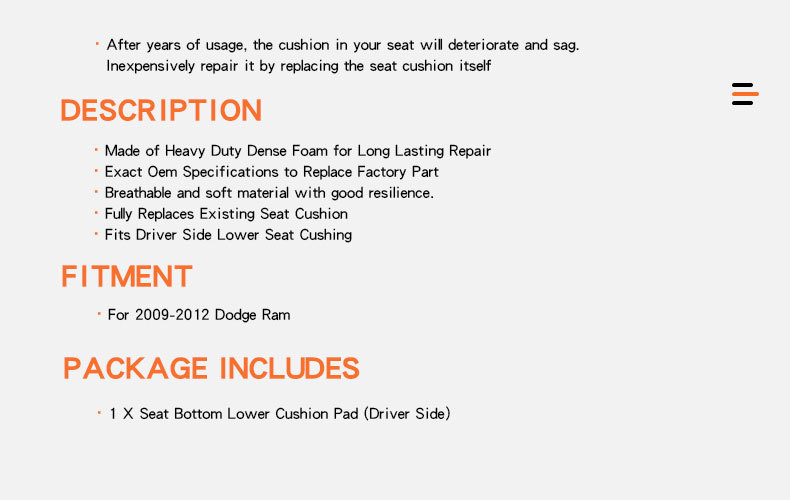 Suitable for 09-12 Dodge Ram Sponge Mat Ram High Density Foam Seat Cushion Automotive Products Cushion Cross Border_voghion.com